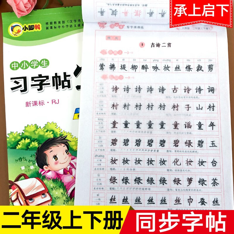 全2册习字帖小学生二年级上下册写字课课练人教版课本课文同步字帖二年级语文练字帖习字帖人教版 小脚鸭写字课课练二2上下共两2本