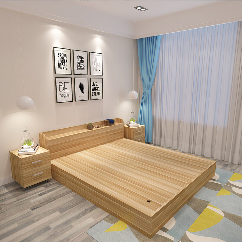 睿思峻博床架18x2米现代简约板式床榻榻米床1512米床双人床高箱储物床