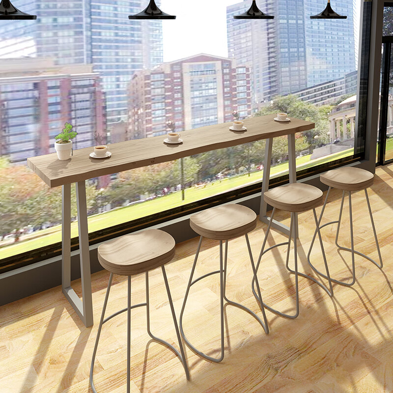 爱极客 实木吧台阳台桌家用靠墙窄桌奶茶西餐厅咖啡酒吧桌高脚桌椅