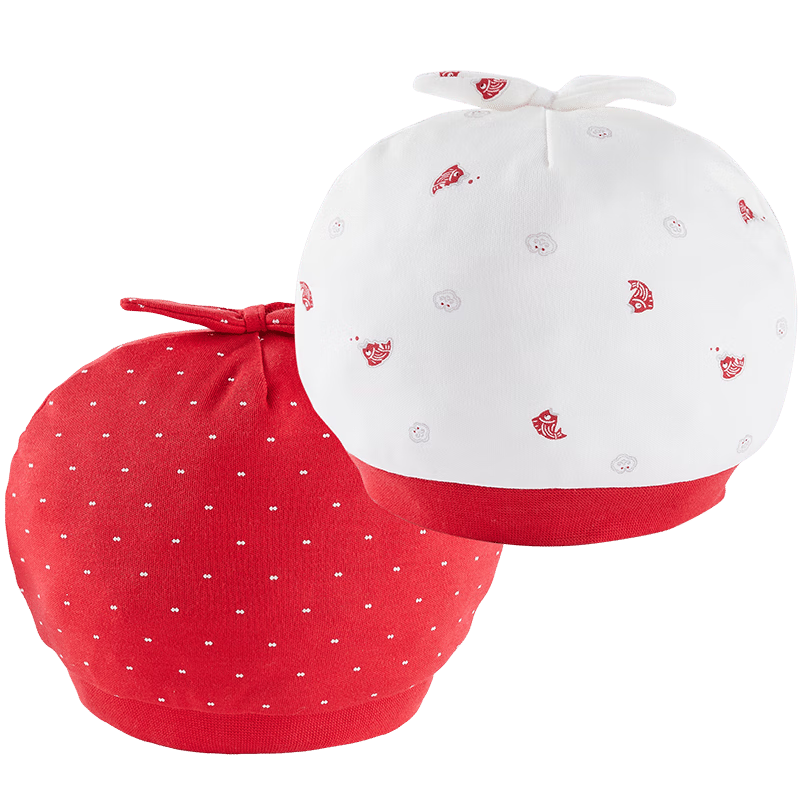 英氏（YEEHOO）婴儿帽子宝宝印花休闲圆顶套头帽2件装 赛车红36CM