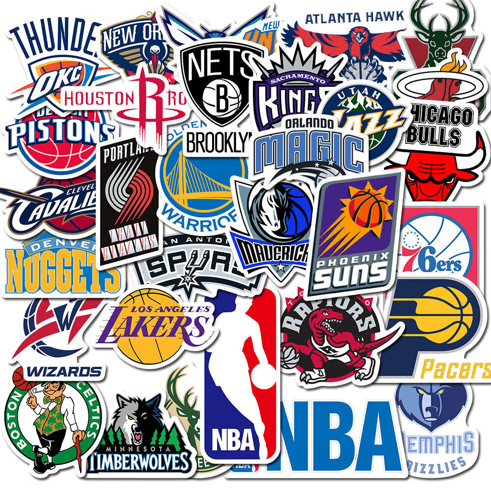 日美新 NBA球星合集贴纸库里科比詹姆斯欧文涂鸦行李箱头盔不重复防水 32张NBA队徽贴纸