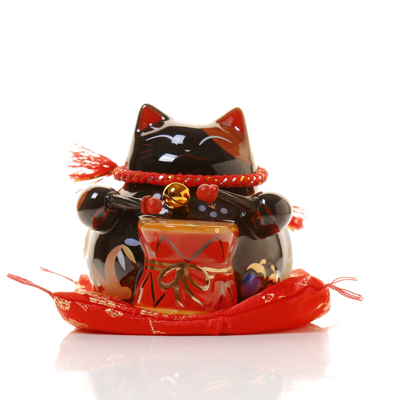 招财猫陶瓷存钱罐创意礼品金榜题名五谷丰登 黑色