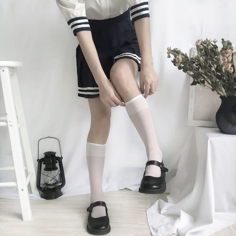 白色丝袜女萝莉jk小腿袜夏季薄防勾丝过膝大腿丝袜连裤袜 1双-小腿袜