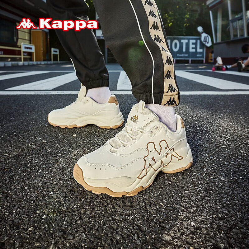 KAPPA卡帕复古跑步鞋2023新款夏季透气情侣休闲老爹鞋百搭运动鞋 冬日白/棕色 37