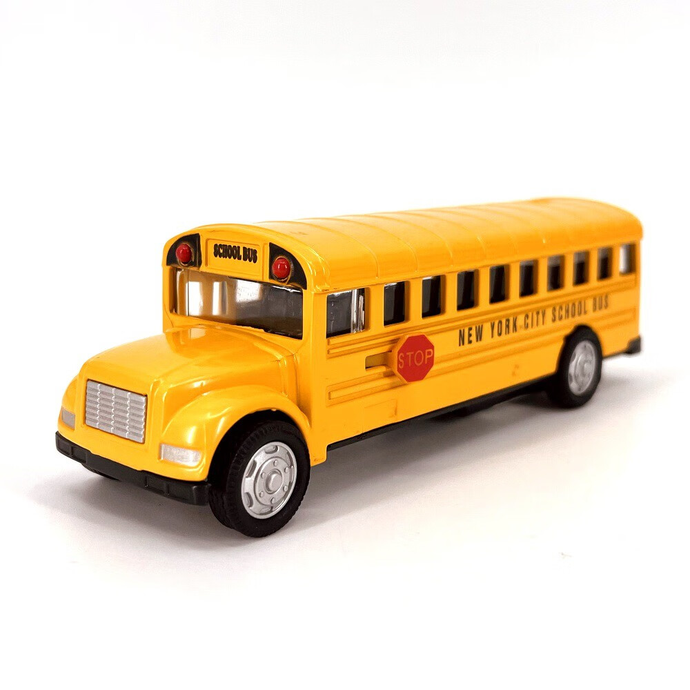 梦不落儿童玩具小车仿真合金校车车模型开门回力可跑美式大鼻子校巴