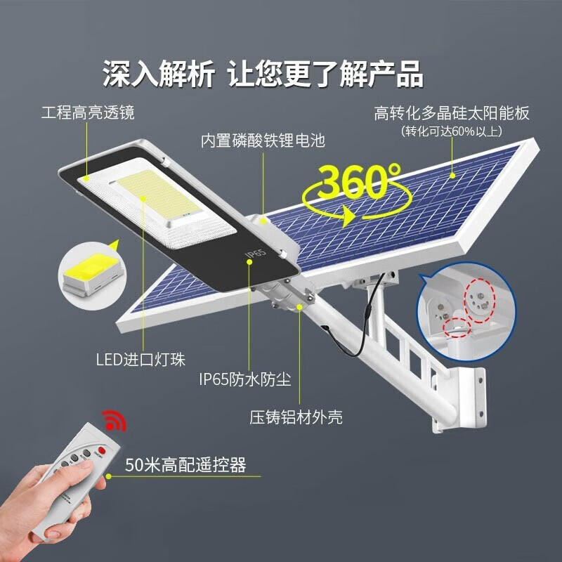 JGE 太阳能灯户外家用室外新农村庭院灯防水大功率投光高亮led市政公路建筑工地工厂门口路灯150W 150W375灯珠【照75平】光控+遥控+定时