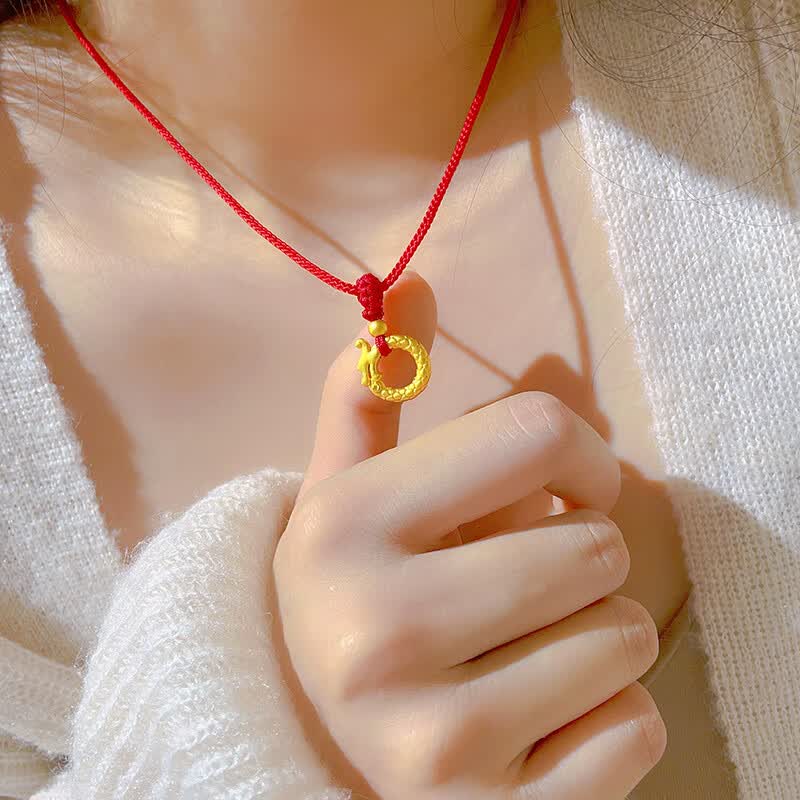 oxe老凤凰本命年龙凤平安扣黄金吊坠女情侣生肖龙红绳本命年送女友礼