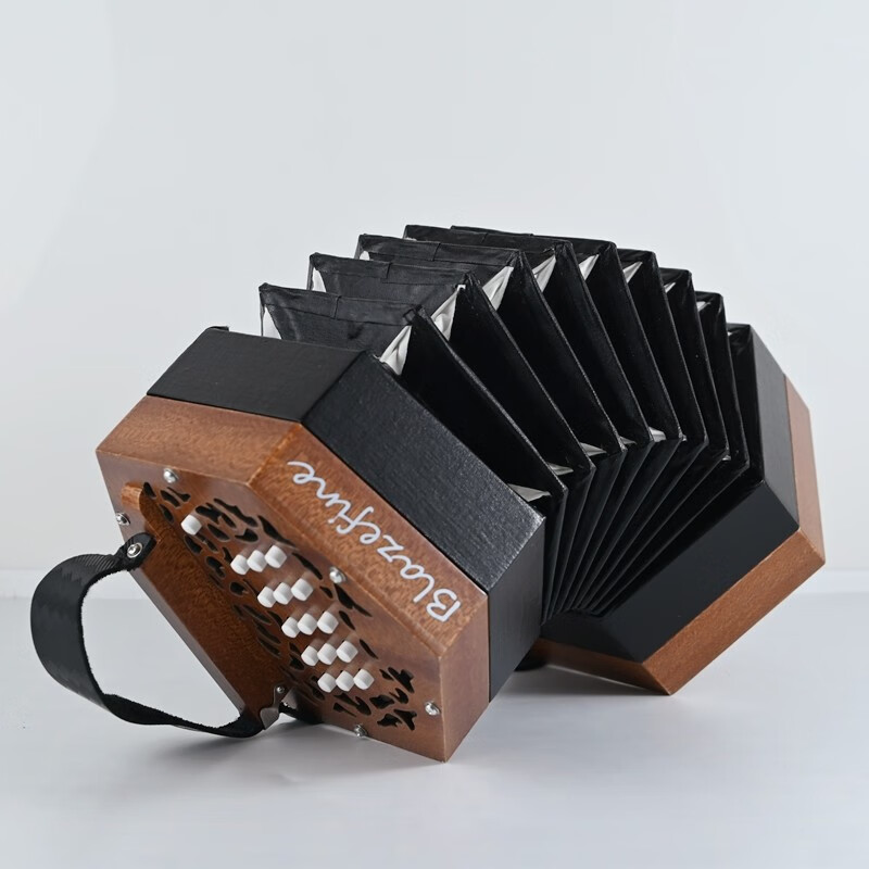 Blazefine六角手风琴盎格鲁英式六角琴推拉同/异音 附教材说明书 原木色黑风箱 30键(推拉异音)