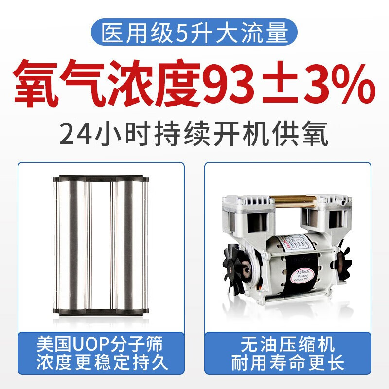 【品牌直营】尚瑞5L医用级制氧机老人家用轻音吸氧机5升带雾化氧气机家用大流量双人吸氧制氧机雾化一体机 【医用5升】96%氧浓度JAY-5AW+血氧仪礼包
