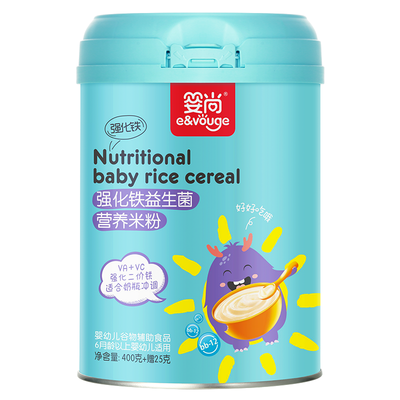 婴尚婴幼儿米粉 米糊 宝宝辅食 高铁营养米粉 强化铁米粉400g 益生菌 400g 1罐 | 满2罐送米饼