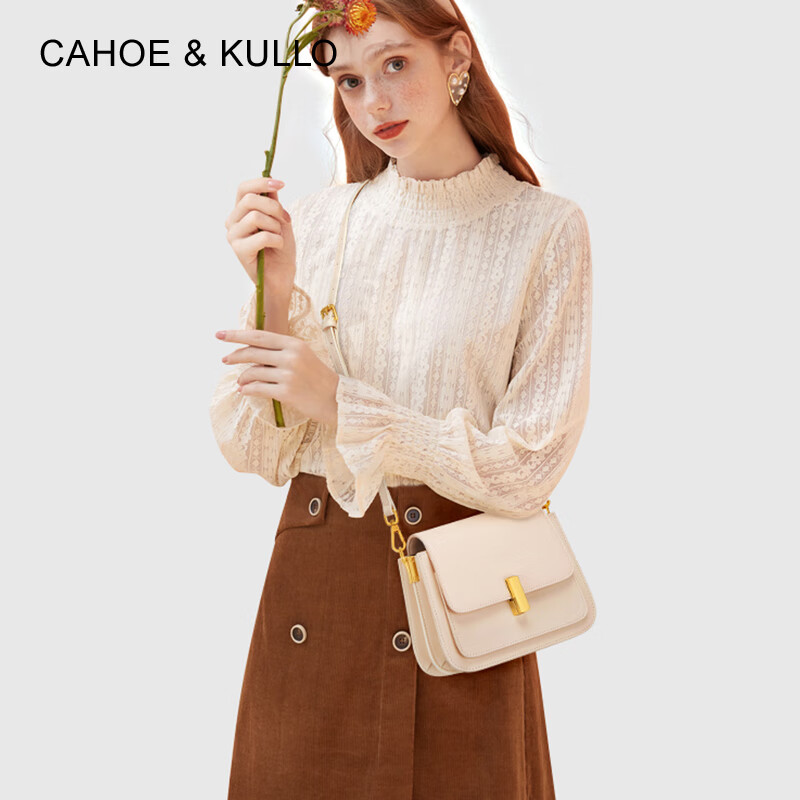 CAHOE KULLO包包女包2025新款女士斜挎包轻奢侈单肩包风琴包马鞍包新年礼物 【米白色】+【兔子挂饰】 秋冬季实用走心高级感送闺蜜