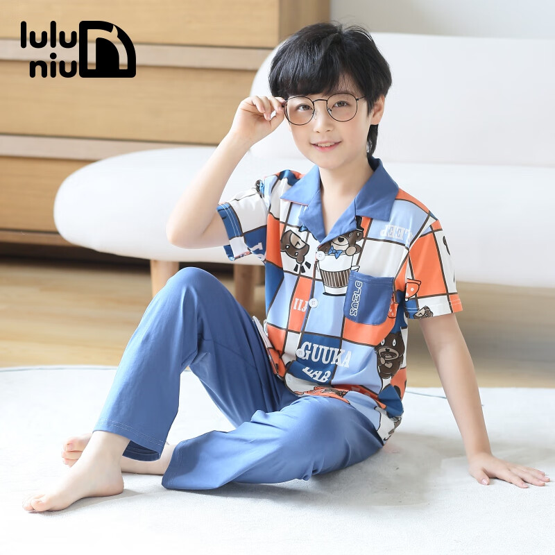 大童全棉薄款家居服 23003-海涛蓝格子 150cm(16码建议身高140-145)