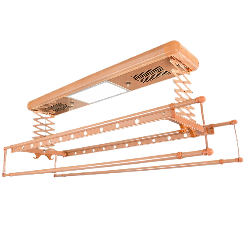 电动晾衣架智能全自动阳台升降晾衣架伸缩晒衣架衣服架室外烘干风干消毒晾衣杆多功能无线遥控挂衣架 高雅黑 四杆(遥控升降+LED照明)