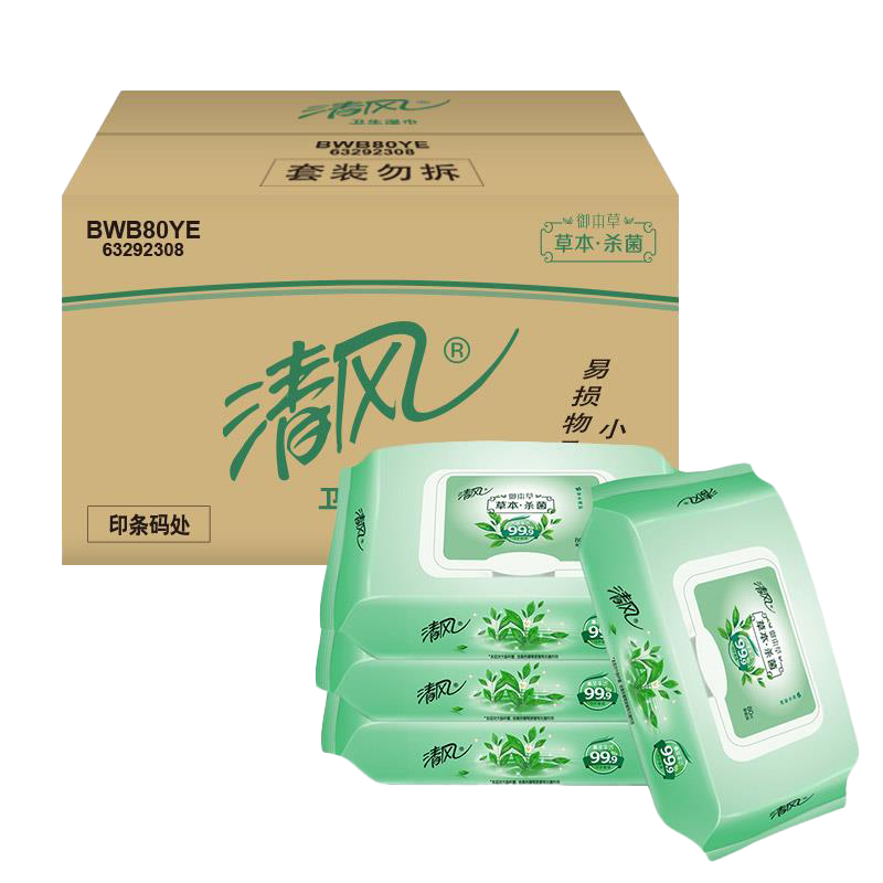 Breeze 清风 御本草杀菌湿巾 80片*4包