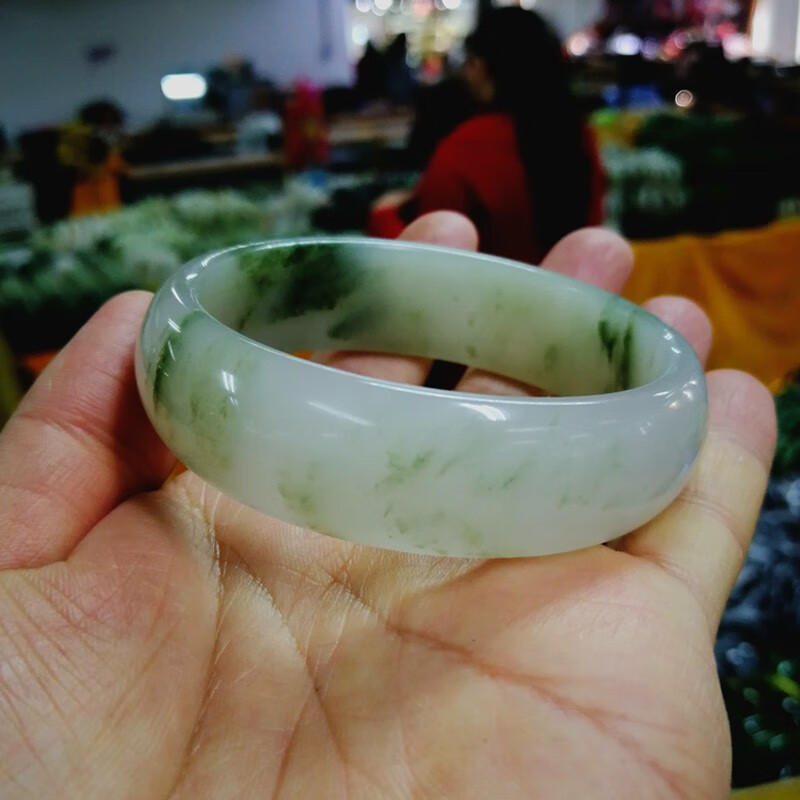 天山翠金丝玉手镯飘花女款冰种金丝玉加宽加厚镯子送妈妈女朋友炫石为