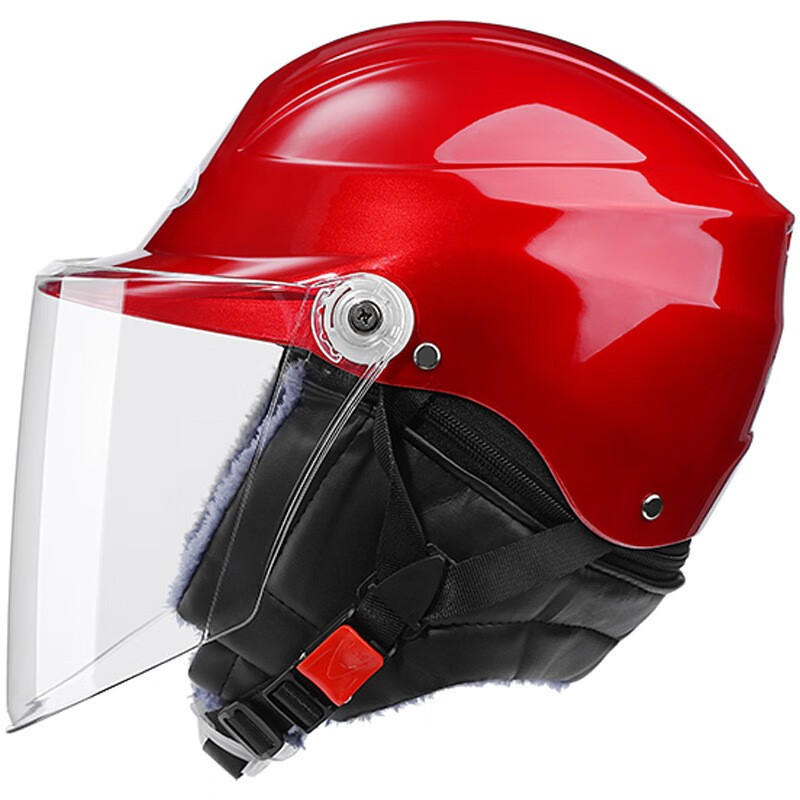米多多 成人电动车头盔女士通用冬季保暖 电瓶车安全帽骑行半盔301红色 301 红色 成人头盔