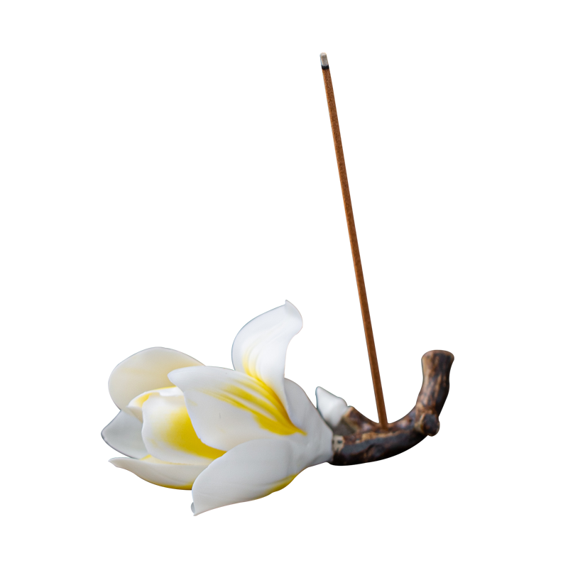 宇軒手工玉蘭花創(chuàng)意線香插捏花茶寵陶瓷手作筆擱擺件茶道配件裝飾 SYF玉白泥--玉蘭花(紫白)