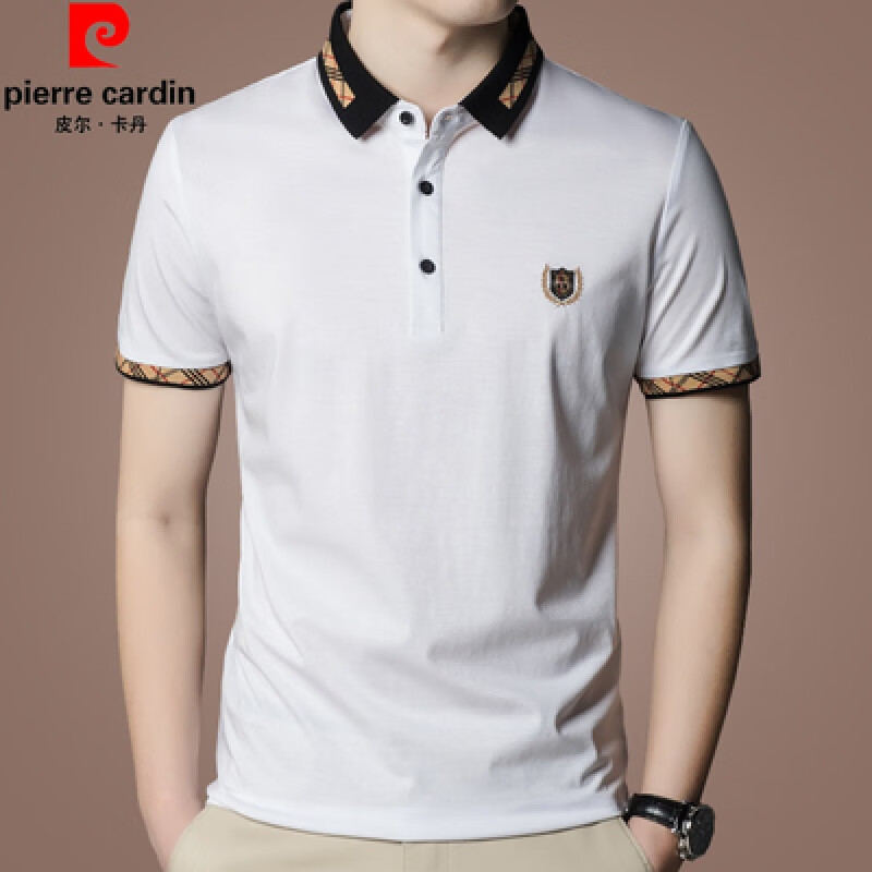 皮尔卡丹（pierre cardin）中年夏季薄款短袖t恤男士桑蚕丝体恤休闲冰 丝滑料t恤衫 白色 190(3XL)建议180-195斤穿 京东折扣/优惠券