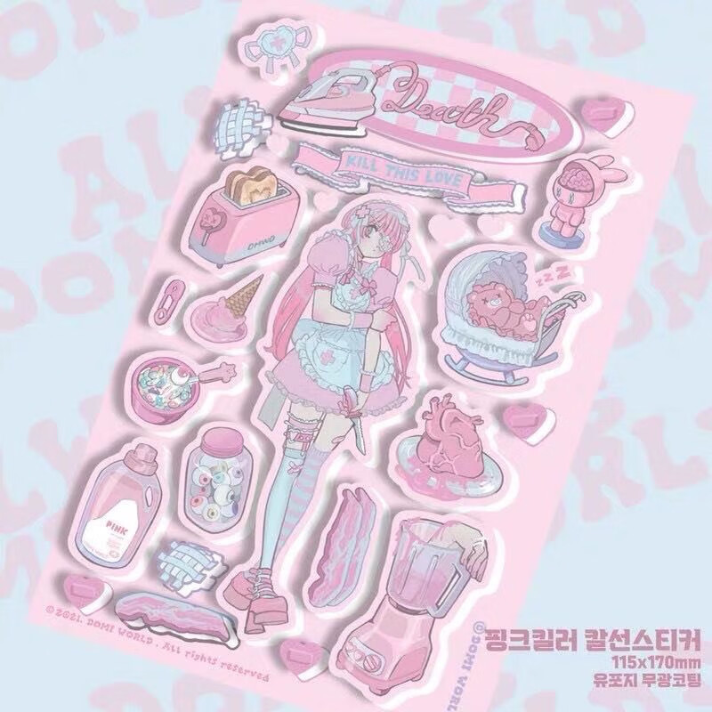 旌图病娇少女暗黑风漫画人物手帐咕卡贴纸diy小卡装饰贴画估卡咕咔本