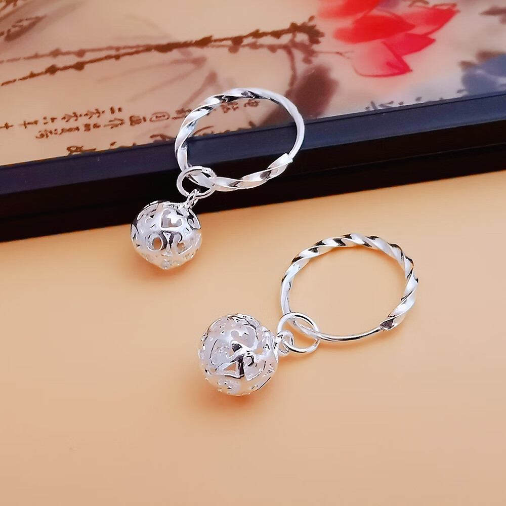 snqp凰 银耳环新款潮999女耳坠复古气质春夏 镂空耳圈耳饰