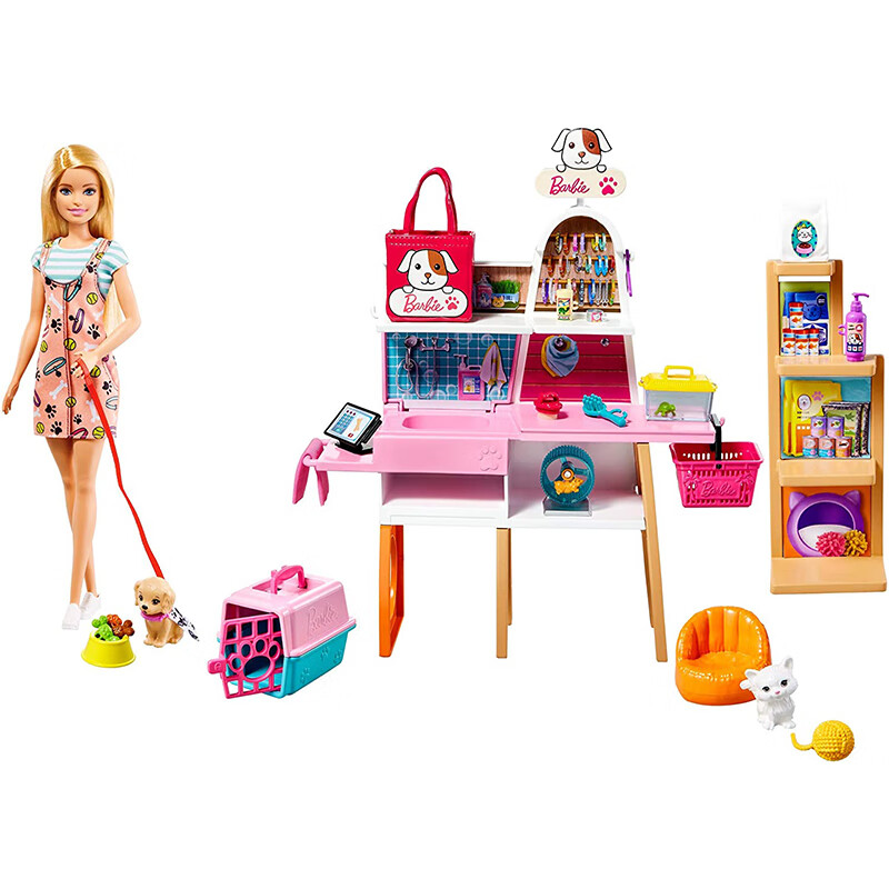 芭比娃娃之宠物商店大礼盒套装公主女孩儿童过家家玩具生日礼物 GRG90芭比宠物商店