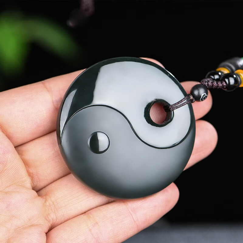 暗杠和田玉青玉细料太极平安扣八卦玉牌吊坠男女款玉佩附证书 为玉附