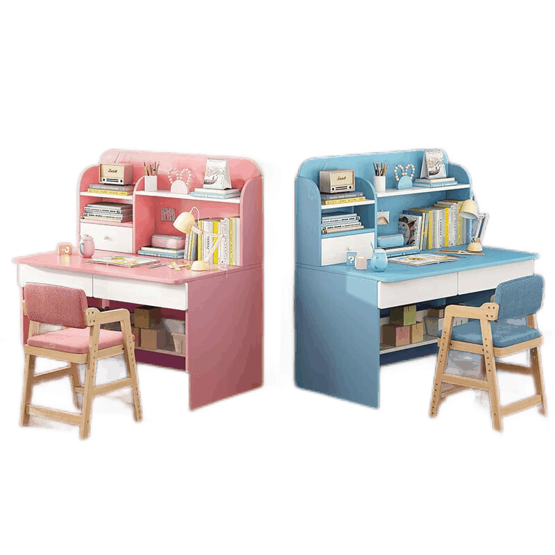 常何孩童学习桌椅套装可升降书桌电脑桌书柜书架一体组合写字桌卧室书房中小学生孩童作业桌 80*55*122单桌【雾蓝色】