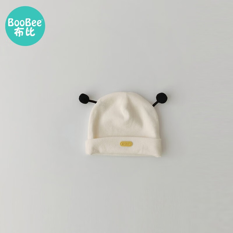 布比（Boo Bee）婴儿帽子春秋季宝宝胎帽春秋款幼儿新生儿护囟门儿童套头男童女童 宝宝帽子·米白色 均码35-45cm