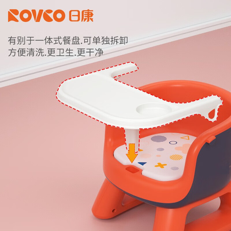 日康（rikang）儿童坐椅 靠背椅叫叫椅宝宝发声椅幼儿园餐桌椅 【升级防摔】PVC软垫附餐盘 橙色