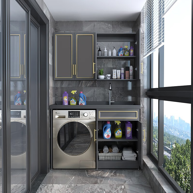 斯贝勒太空铝浴室柜一体阳台洗衣机定制柜子带搓板台盆柜组合洗衣柜伴侣 非标定制（联系客服）
