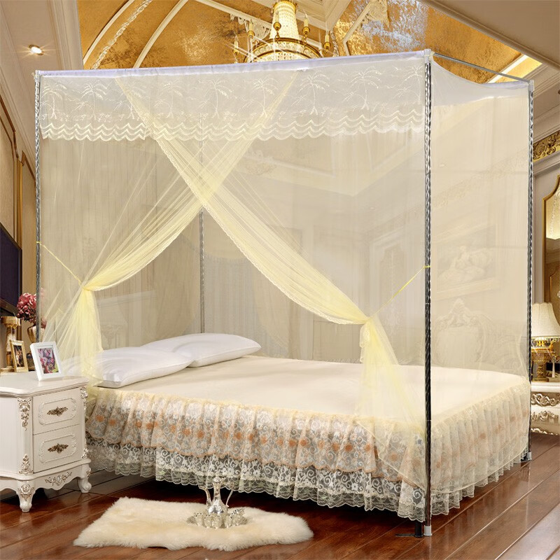 8米双人床落地防蚊帐老式传统 黄色【单开门 防尘顶】 加密款 1.5*2.