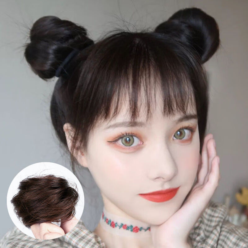 唐妮 双丸子头卷发圈假发女花苞头盘发减龄蓬松自然皮筋抓夹假发包 双