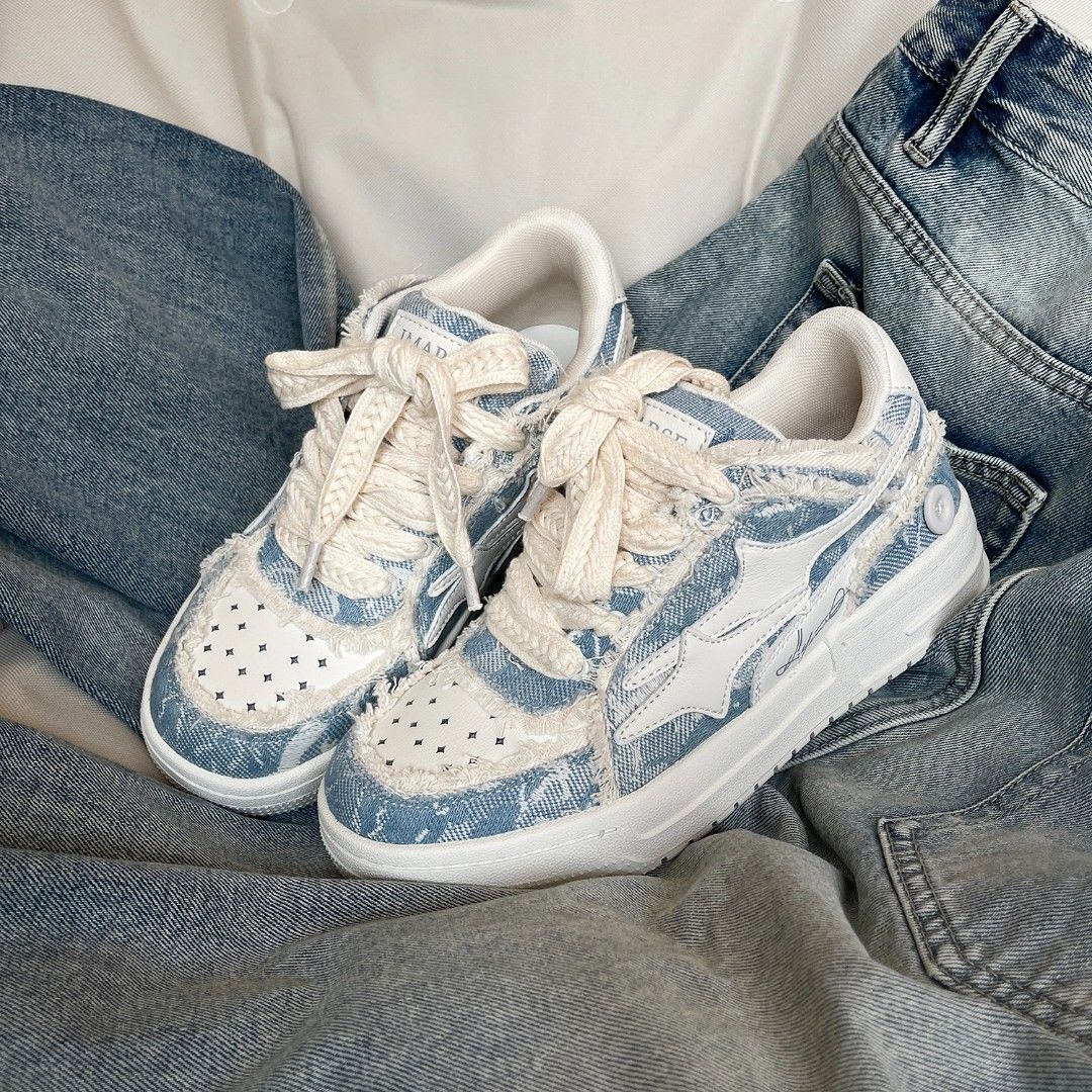 橦华tf家族三代同款鞋子朱志鑫同款鞋牛仔破碎流星低帮板鞋帆布鞋夏季