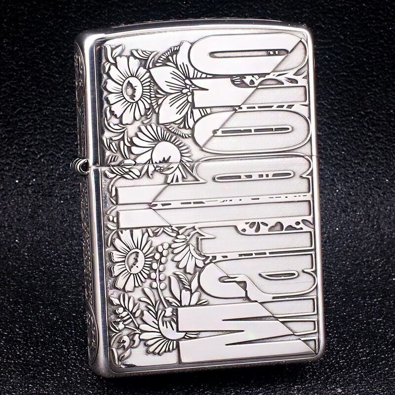 zippo之宝煤油防风打火机纯银五面唐草繁花万marlboro宝路花丛送男