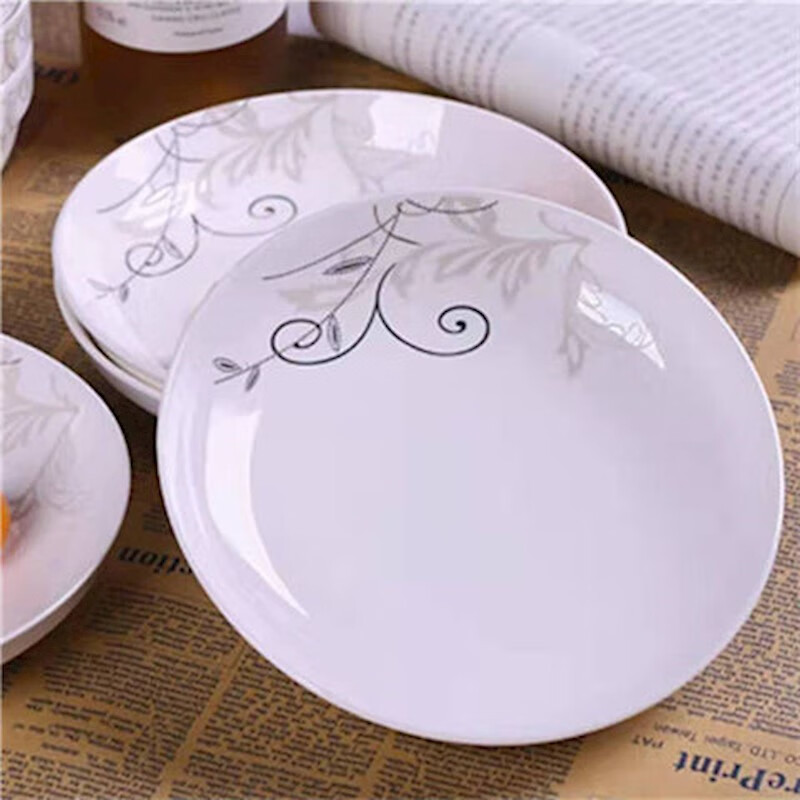10个菜盘陶瓷如意盘家用骨瓷菜盘圆盘深盘特价方盘菜碟组合 3个8英寸圆盘 纯白