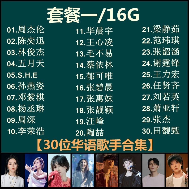 歌曲周杰伦陈奕迅王心凌无损高音质usb 16/g【30位华语群星=1500首】