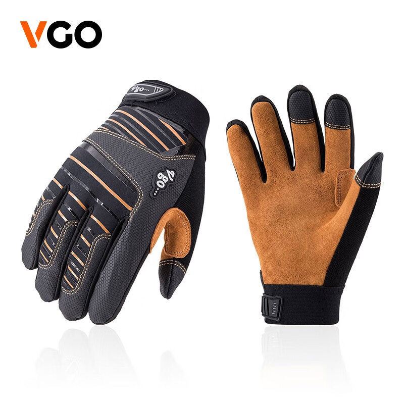 vgoVgo 户外运动手套骑行 登山徒步保护 鹿皮材质 亲肤舒适 DB9705-M 黑色 XL（掌围23.5-24.2中指8.4-8.6）