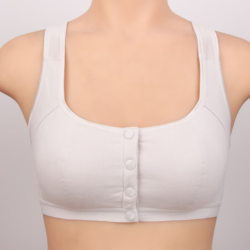 女士无钢圈前扣纯棉文胸大码胸罩内衣背心式中年老人 浅灰色 38/85