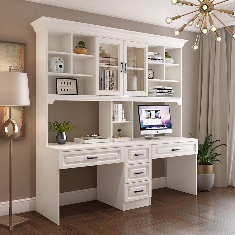 双人电脑桌书柜书桌一体书桌书架组合简约书桌家用收纳置物架 款式二