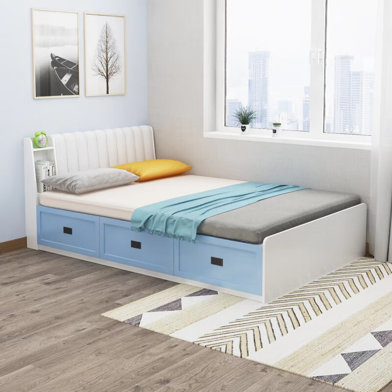 爱美穗榻榻米单人床抽屉储物床柜一体软靠床简约板式落地床小户型次