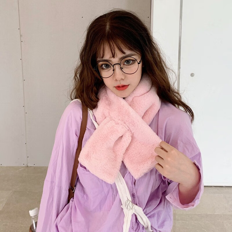 sinihuaji围巾女秋冬季韩版百搭少女软妹学生可爱毛绒围脖男 粉色