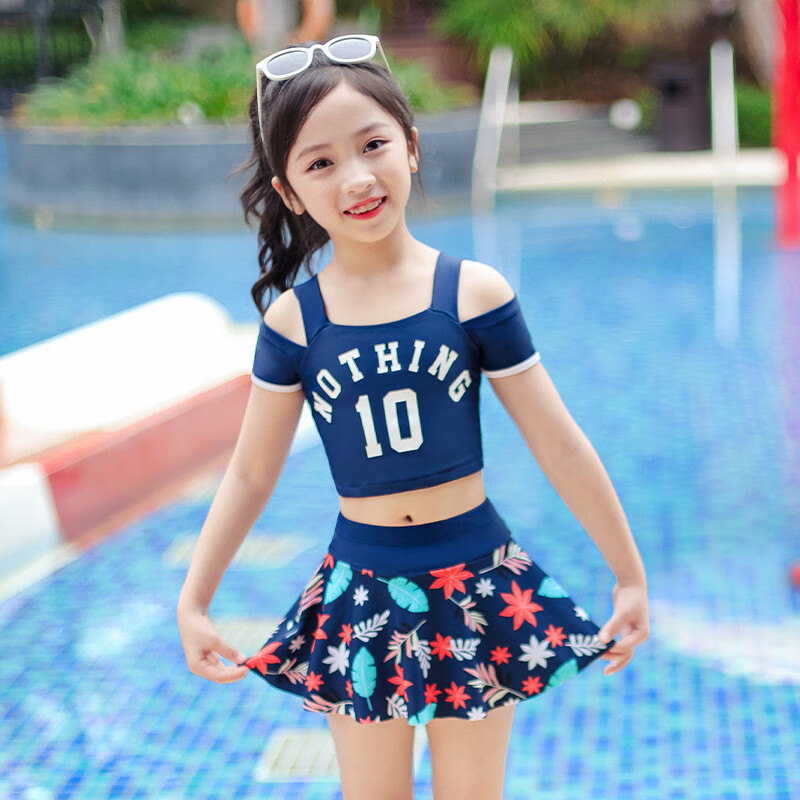 佑游儿童泳衣女童2022年新款学生分体游泳衣女孩可爱宝宝泳装 粉色 l