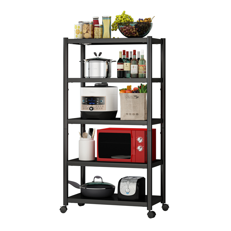 乐爱家 厨房置物架落地不锈钢家用储物架微波炉碗碟调料架锅架子五层夹缝小推车收纳架