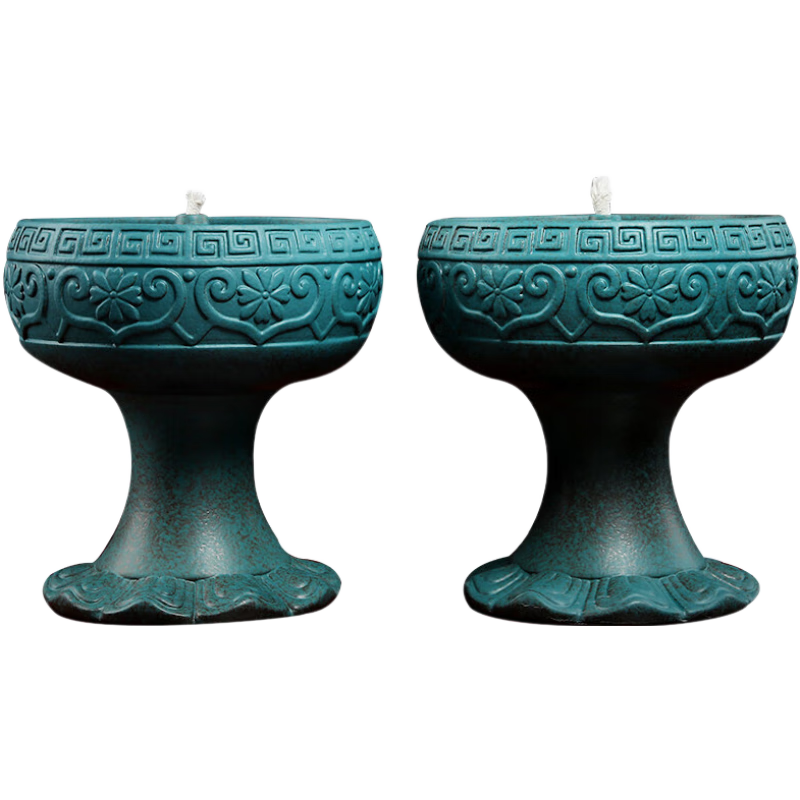 戴玉堂 陶瓷油燈供佛燈酥油燈燈盞復古家用佛前老式仿古長明燈燈座佛燈 KD36-314D-2 油燈 特大號  一對