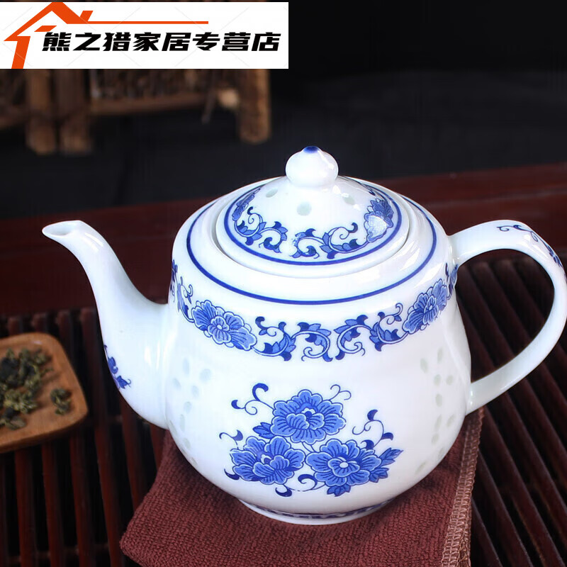 花樂集釉下青花玲瓏茶壺大號(hào)茶壺景德鎮(zhèn)陶瓷  陶瓷壺青花瓷泡茶壺茶 小號(hào)玲瓏壺