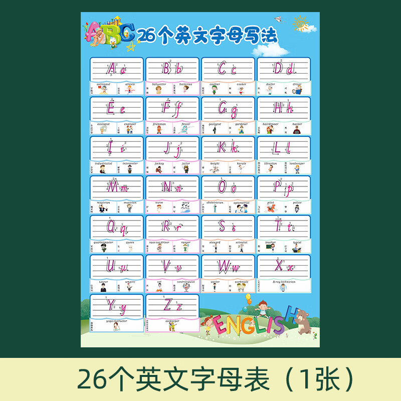 26个英文字母表挂图二十六个英语儿童早教abcd大小写音标墙贴 26个