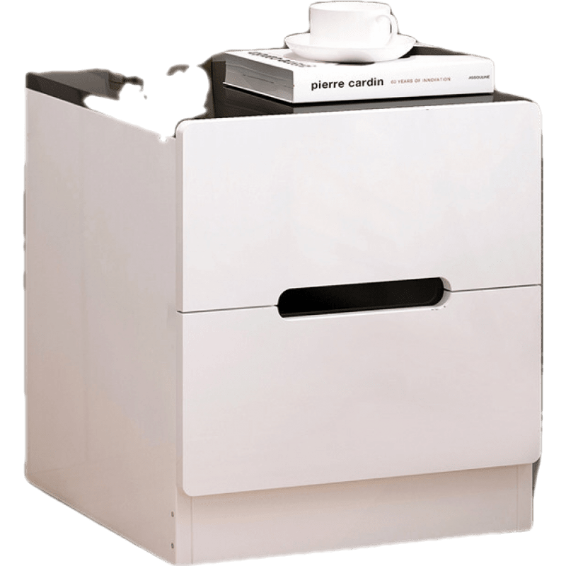 第一森林 床头柜简约现代迷你小型简易收纳小柜子卧室床边储物柜北欧 【环保贴面双抽】暖白色+黑色40*40*45cm 组装