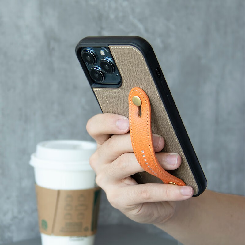 花虎(HANATORA)苹果14Promax手机壳真皮iPhone14Plus带支架带挂绳腕带男款插卡卡包全包防摔女生日式风格高级感 【牛油果绿+橙】配挂脖绳 iPhone14Pro Max(6.7寸)