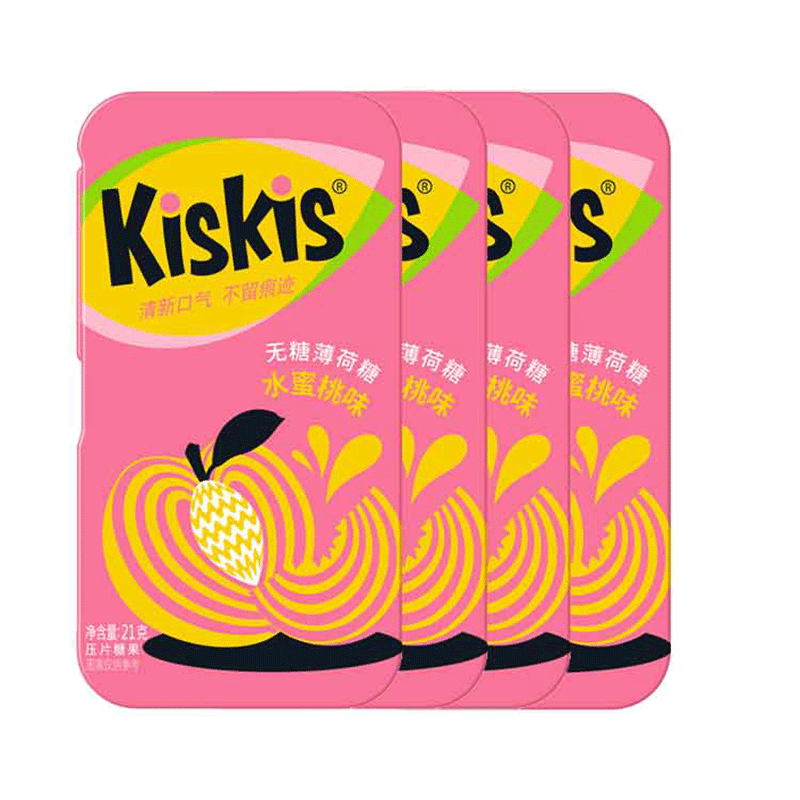 酷滋 kiskis 无糖薄荷糖 清新口气方便携带休闲零食(水蜜桃味)21g*4盒