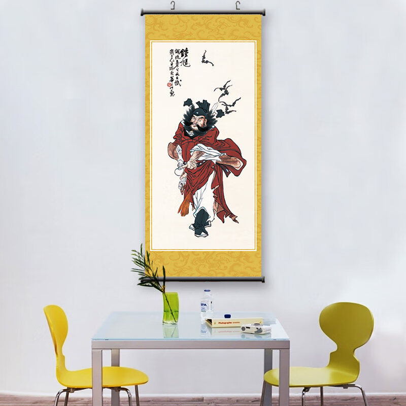 天师钟馗画像风水玄关门神赐福神像镇宅装饰卷轴油画布宣传画 ozb01